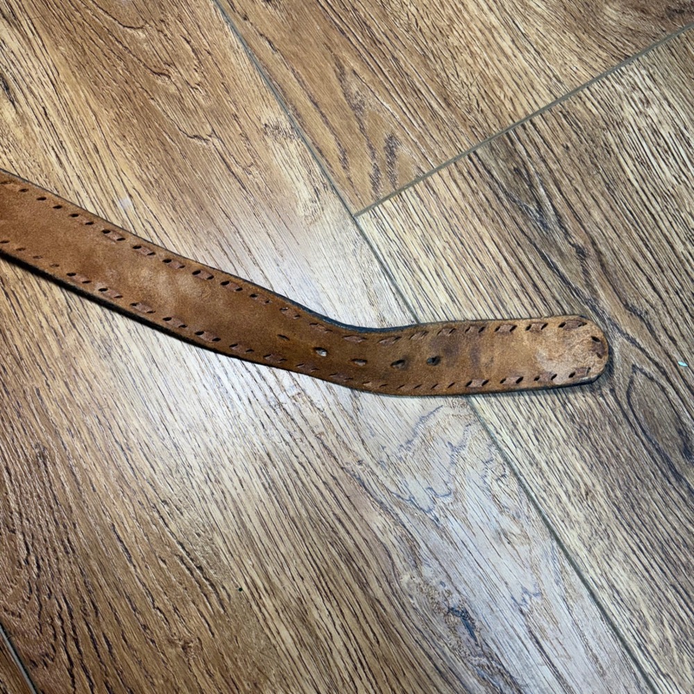 VTG 1985 High Mesa Texas Bronze Buckle Tooled Engraved Leather Kids Belt Floral - Picture 6 of 9